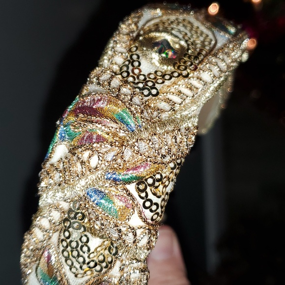 New handmade boutique sequins shiny fancy flexible top knot headband gold - Picture 5 of 7